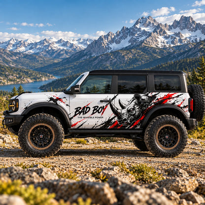 Aggressive Rhino SUV Decal for Bronco | Off-Road Beast Side Graphic Wrap