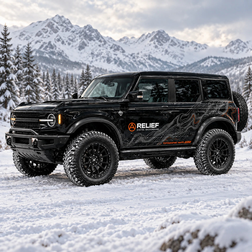 Relief Terrain SUV Decal | Topographic Map Block Off-Road Side Vinyl Wrap for Jeep Bronco