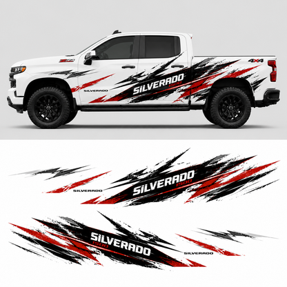 Racing Slash Truck Decal | Red Black Off-Road Side Vinyl Wrap for Pickup Trucks
