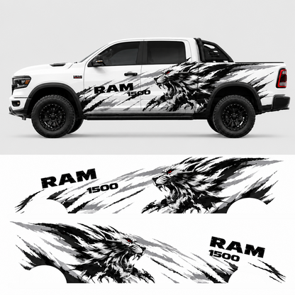Savage Wolf Truck Decal for RAM 1500 | Aggressive Predator Side Graphics