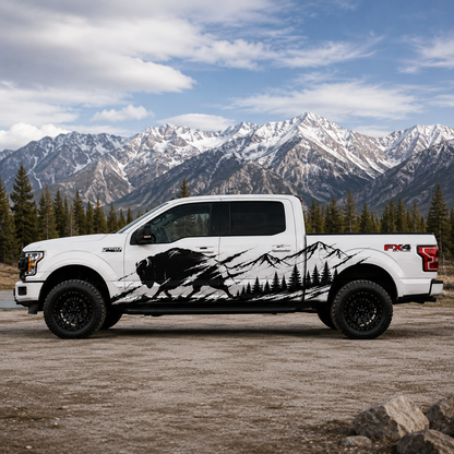 Mountain Bison Truck Decal for Ford F-150 | Wilderness Landscape Side Vinyl Wrap