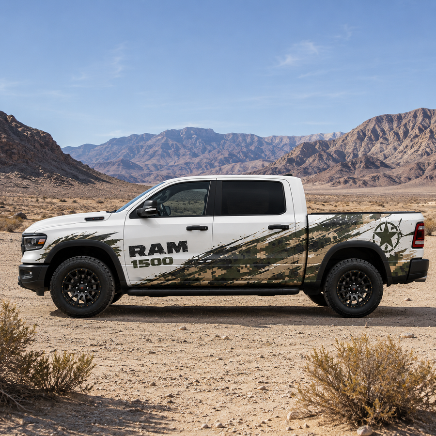 Digital Camo Assault Truck Decal for RAM 1500 - Side Graphic Detail View | WEEM Custom