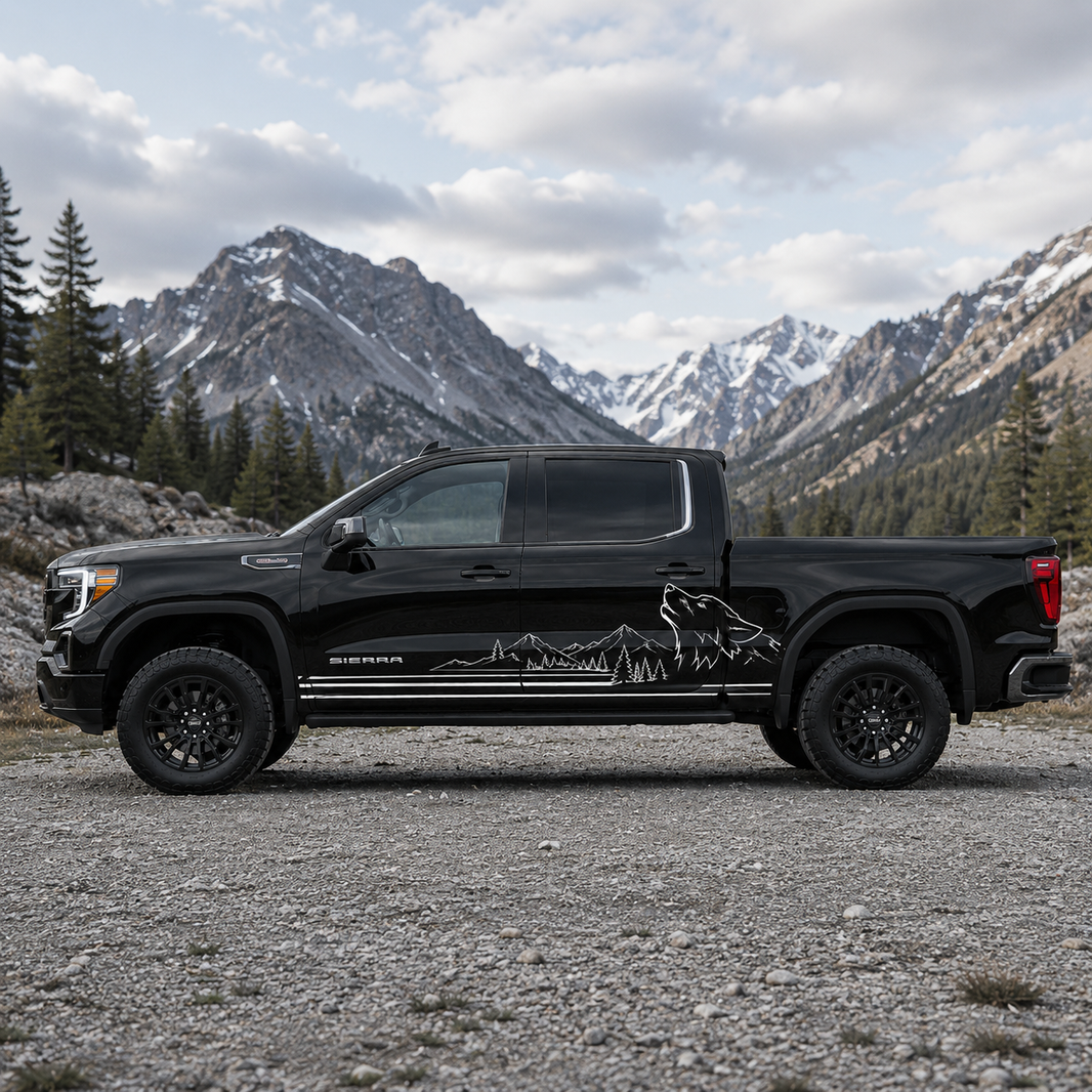 Wolf Mountain Truck Decal for GMC Sierra 1500 | Wilderness Side Vinyl Wrap
