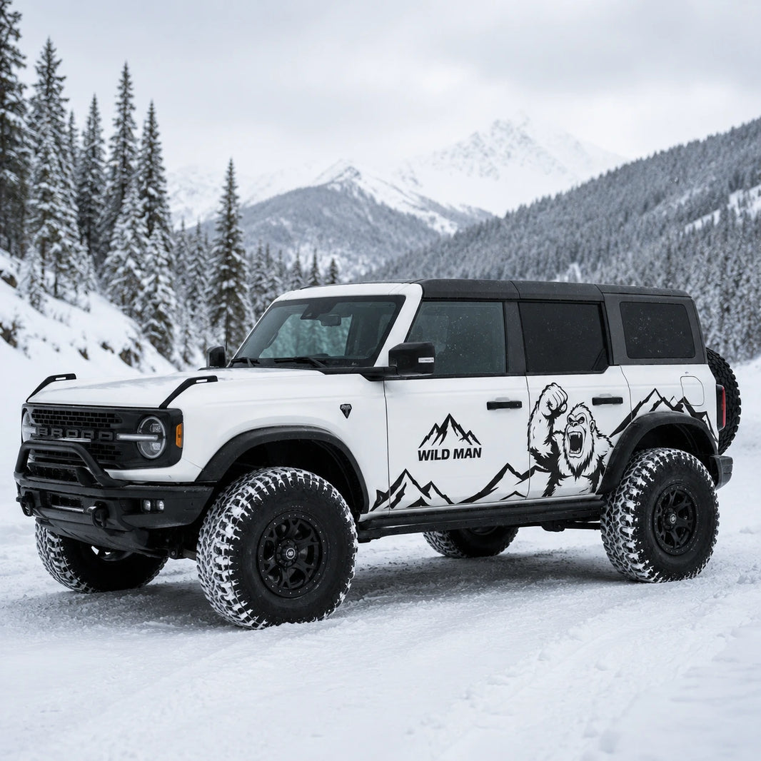 Sasquatch Mountain SUV Decal for Jeep Wrangler | Bigfoot Wilderness Off-Road Side Wrap