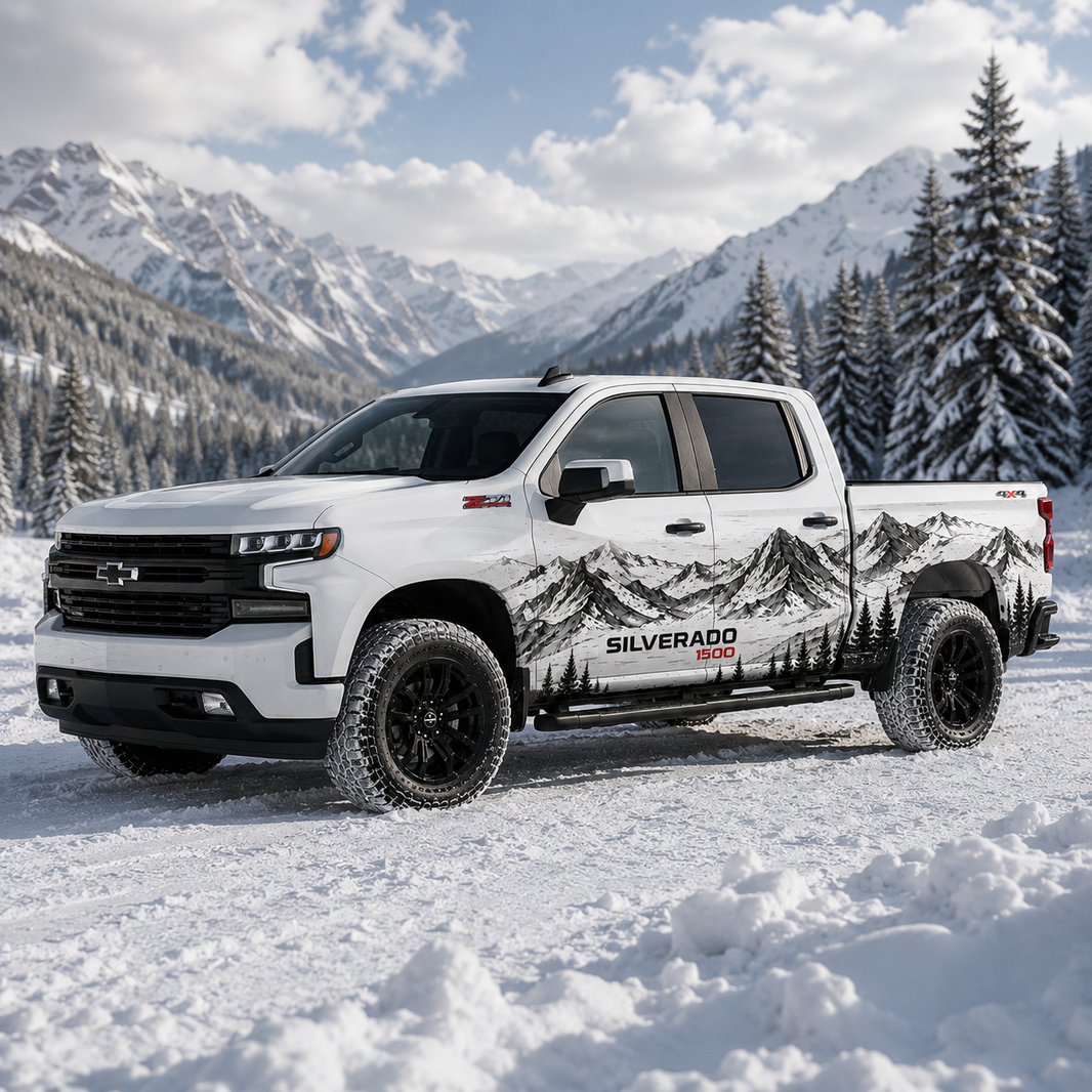Alpine Mountain Truck Decal | Wilderness Landscape Vinyl Wrap for Pickup Trucks