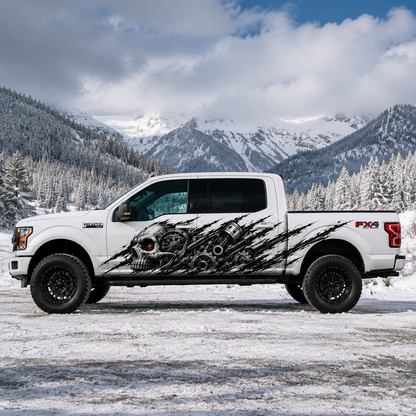 Mechanical Skull Truck Decal for Ford F-150 | Cyberpunk Side Vinyl Wrap