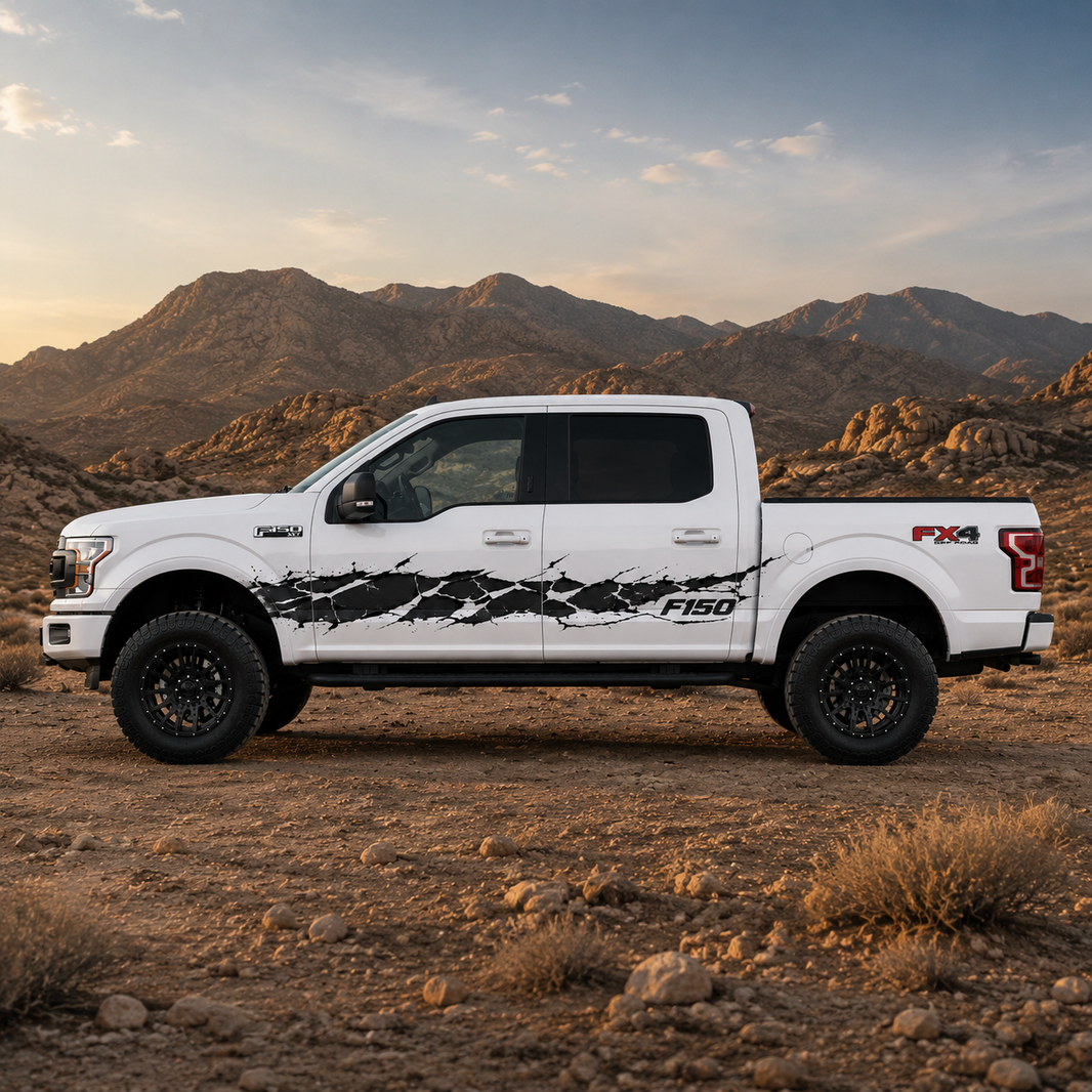 Black Cracked Truck Decal for Ford F-150 | Aggressive Side Vinyl Wrap