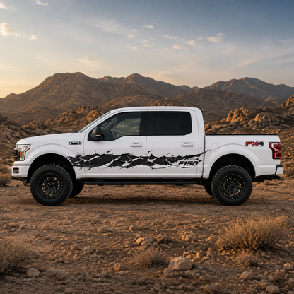 Black Cracked Truck Decal for Ford F-150 | Aggressive Side Vinyl Wrap