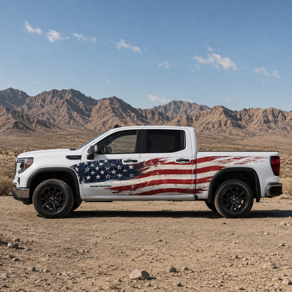 Distressed American Flag Truck Decal for GMC Sierra 1500 | Patriotic Side Vinyl Wrap