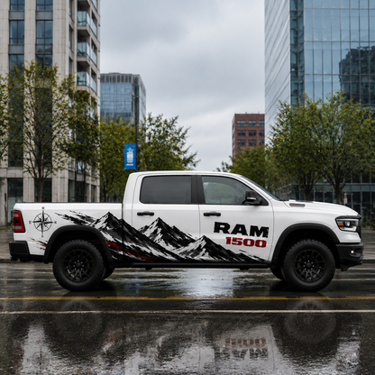 Summit Compass adventure vinyl decal for RAM 1500 – side profile view