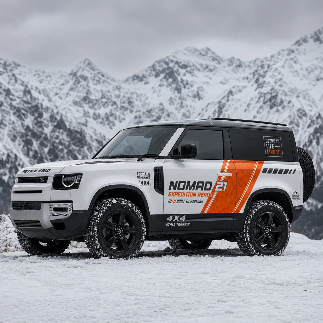 Orange Stripe Off-Road SUV Decal | Topographic Adventure Side Wrap Graphic