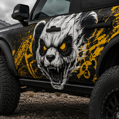 Aggressive Panda SUV Decal Wrap for Jeep Wrangler | Yellow Street Graffiti Side Graphics