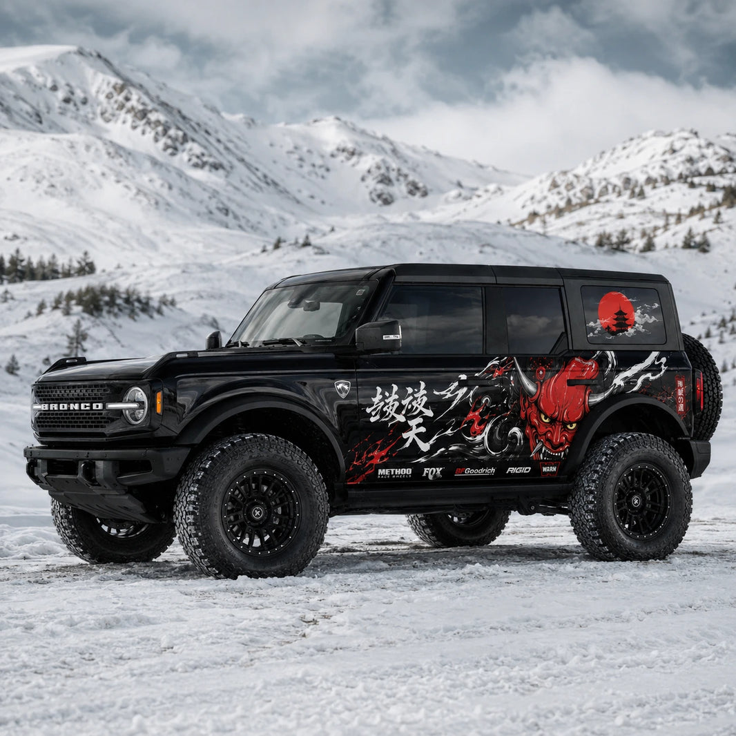 Red Oni Mask SUV Decal for Bronco | Japanese Demon Style Side Graphic Wrap