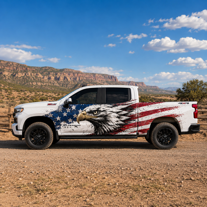 Bald Eagle Truck Decal for Chevrolet Silverado | Patriotic American Flag Side Vinyl Wrap