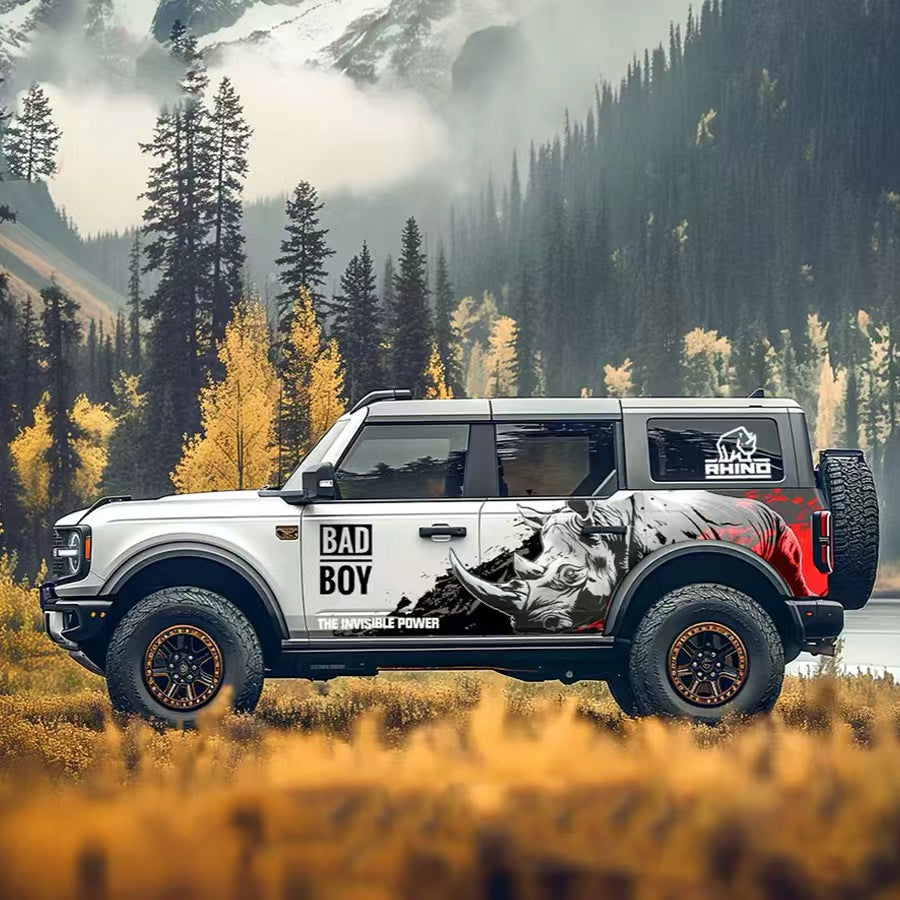 Aggressive Rhino SUV Decal for Ford Bronco – Off-Road Beast Side Graphic Wrap