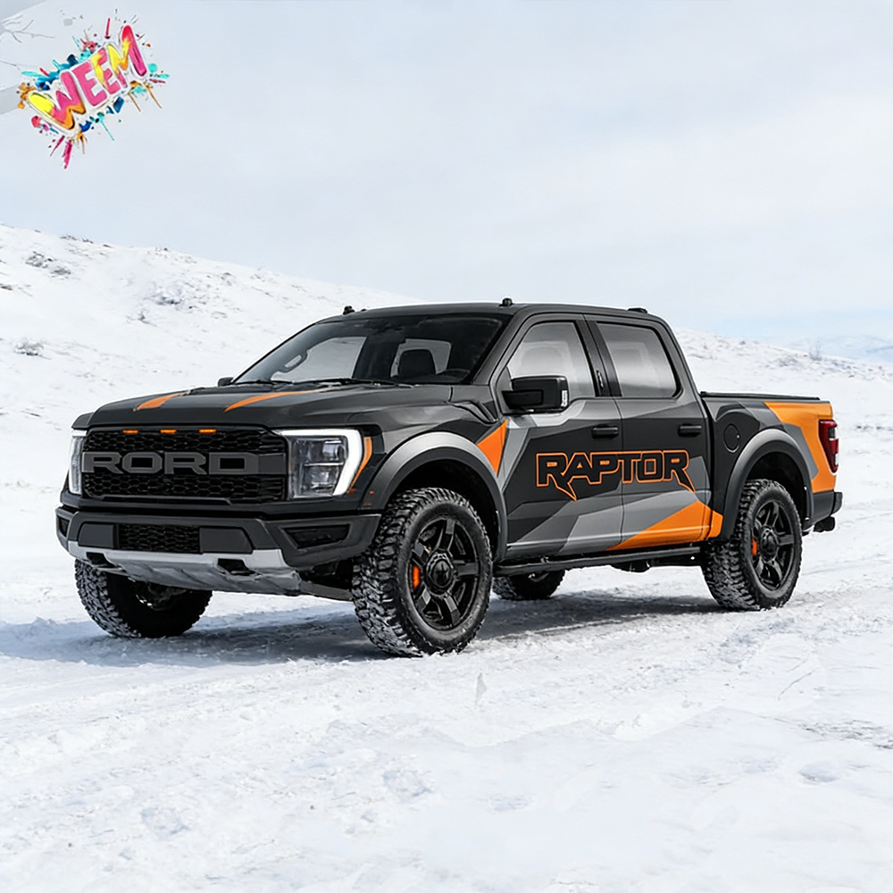 Performance Style Pickup Truck Side Decal | Orange Black Sport Vinyl Wrap
