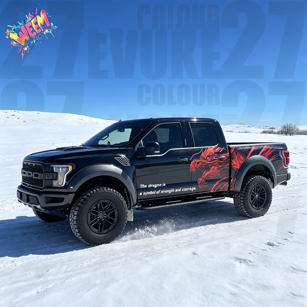 Red Dragon Attack Truck Decal for Ford Raptor | Flame Style Vinyl Wrap