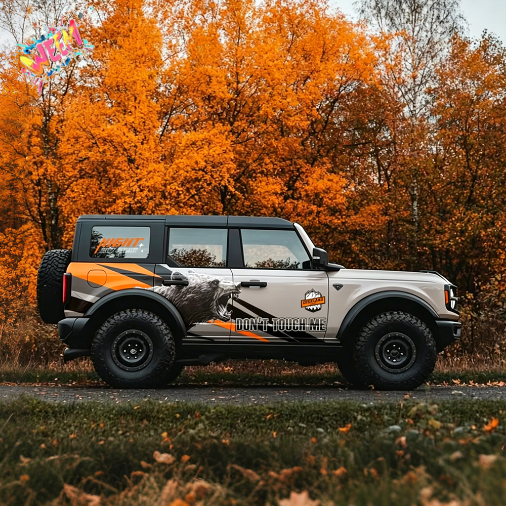 Roaring Bear Warning Car Decal for Ford Bronco | Aggressive Off-Road Vinyl Wrap