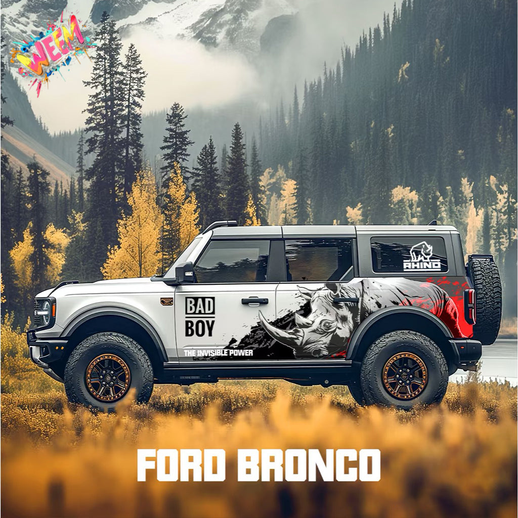 Aggressive Rhino SUV Decal for Bronco | Off-Road Beast Side Graphic Wrap