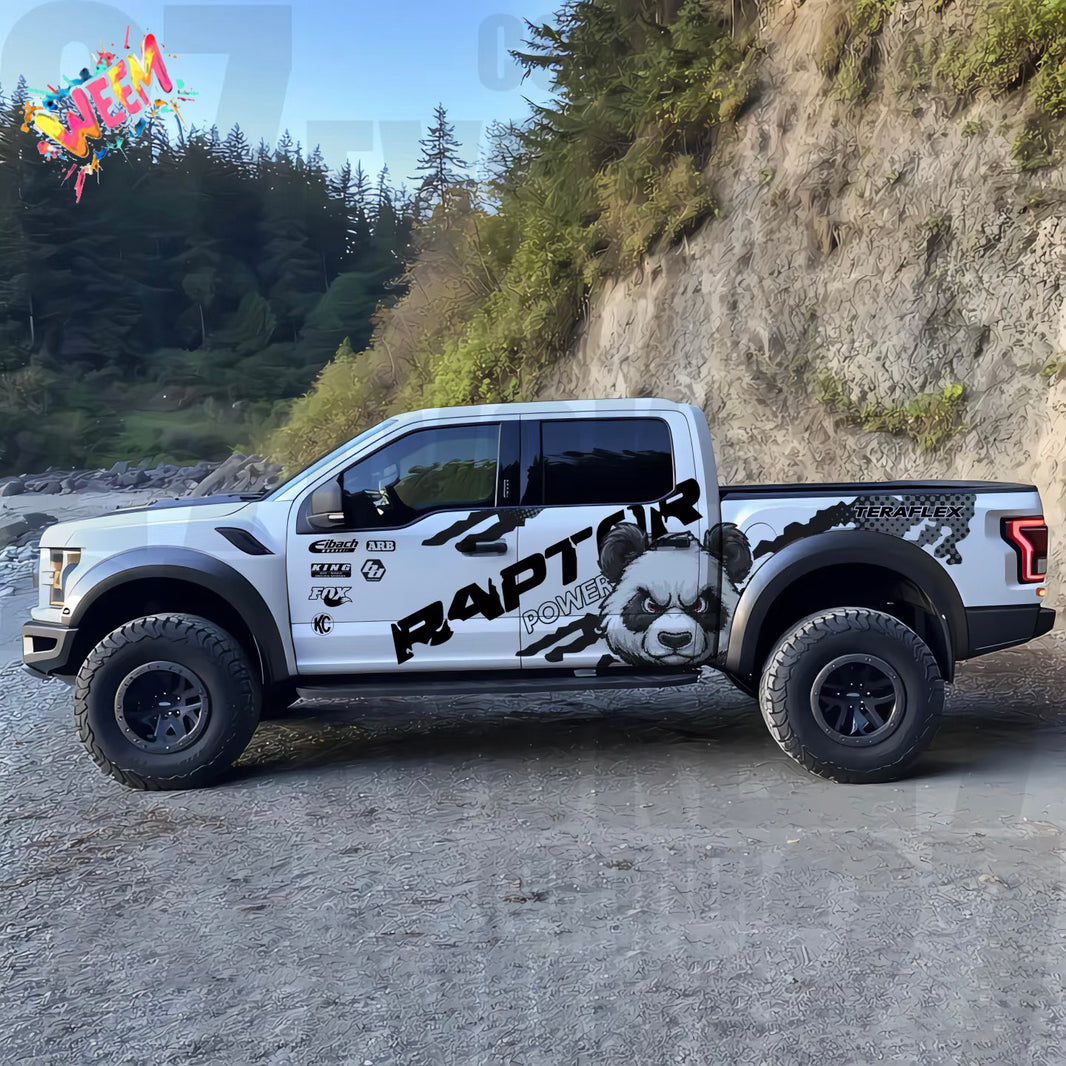 Panda Graphic Pickup Truck Decal | Black Off-Road Performance Vinyl Wrap Kit