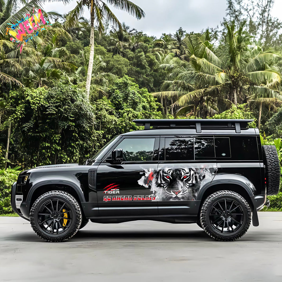 Bold Tiger SUV Decal | Front Face Aggressive Off-Road Side Vinyl Wrap for Defender Bronco