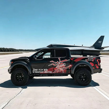 Red Tech Spider Pickup Truck Decal – Cyber Off-Road Vinyl Wrap Kit Design