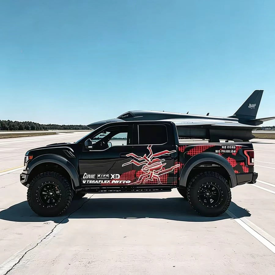 Red Tech Spider Pickup Truck Decal – Cyber Off-Road Vinyl Wrap Kit Design
