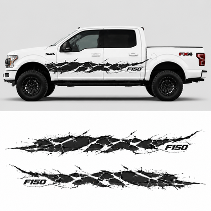 Black Cracked Truck Decal for Ford F-150 | Aggressive Side Vinyl Wrap