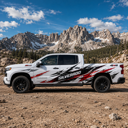 Racing Slash Truck Decal | Red Black Off-Road Side Vinyl Wrap for Pickup Trucks