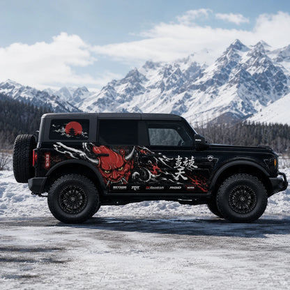 Red Oni Mask SUV Decal for Bronco | Japanese Demon Style Side Graphic Wrap