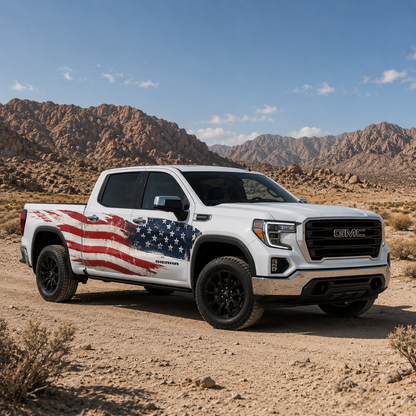 Distressed American Flag Truck Decal for GMC Sierra 1500 | Patriotic Side Vinyl Wrap