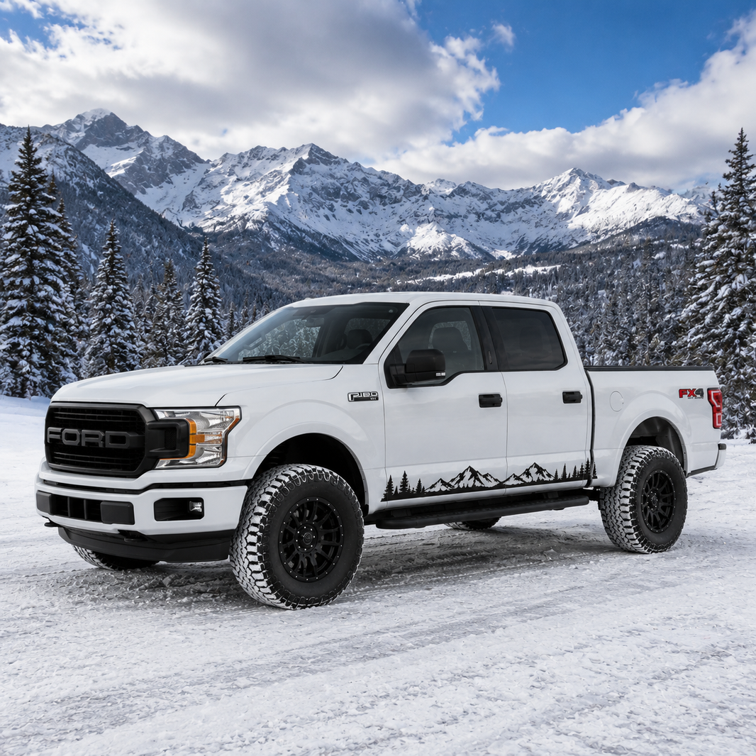 Minimalist Mountain Truck Decal for Ford F-150 | Nature Landscape Side Vinyl Wrap