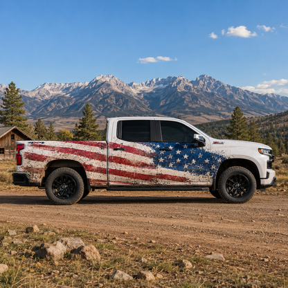 American Flag Truck Decal for Chevrolet Silverado | Distressed Patriotic Side Vinyl Wrap