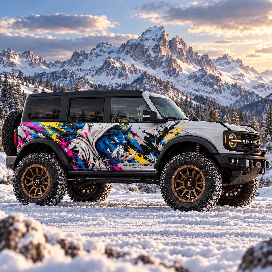 Cartoon Pig Car Decal for Ford Bronco | Street Art Animal Vinyl Wrap