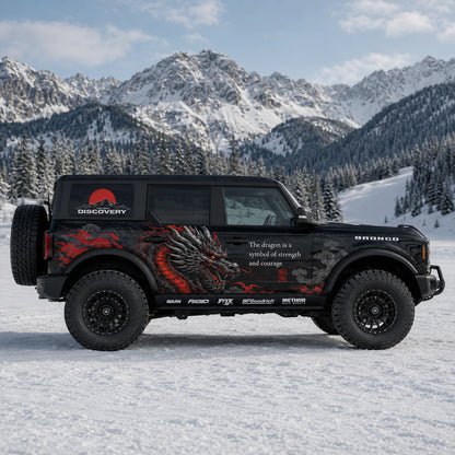 Red Dragon Flame SUV Decal for Bronco | Fierce Dragon Side Graphic Wrap