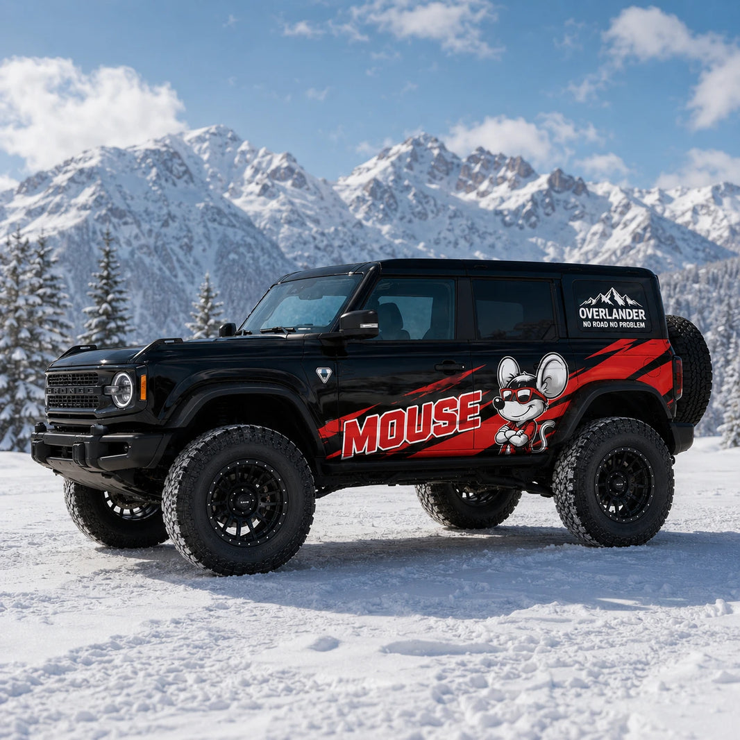 Cartoon Mouse SUV Decal | Red Side Stripe Animal Vinyl Wrap Kit