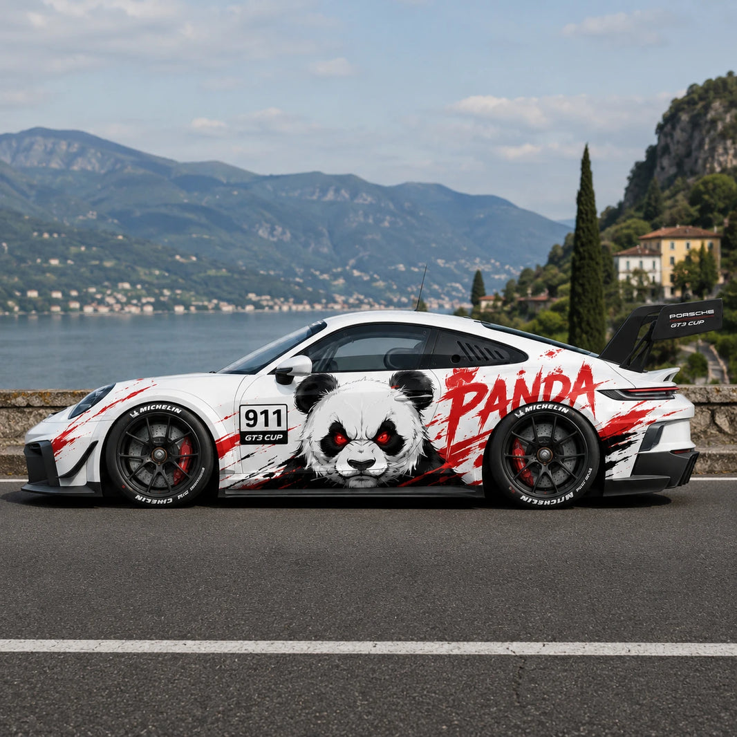 Panda Racing Car Decal for Sports Car | Animal Style Vinyl Wrap
