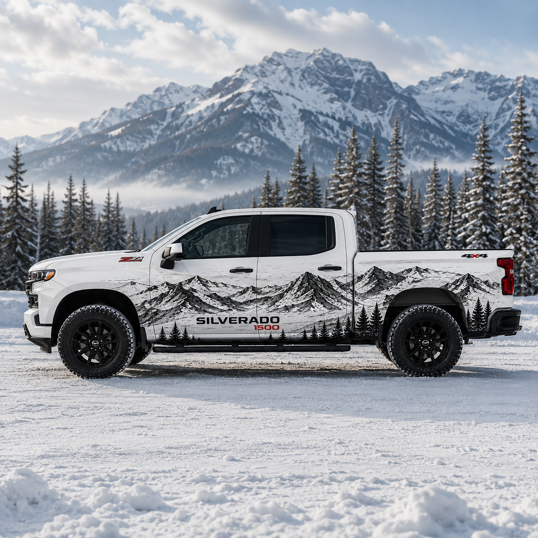 Alpine Mountain Truck Decal | Wilderness Landscape Vinyl Wrap for Pickup Trucks