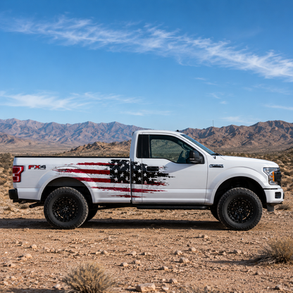 Patriotic American Flag Truck Decal for Ford F-150 | Distressed Side Vinyl Wrap
