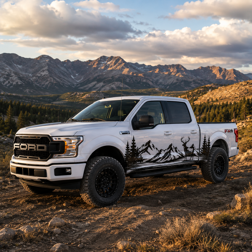 Mountain Elk Truck Decal for Ford F-150 | Wilderness Landscape Side Vinyl Wrap