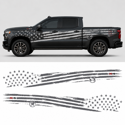 Distressed American Flag Truck Decal for Chevrolet Silverado | Patriotic Truck Side Vinyl Wrap