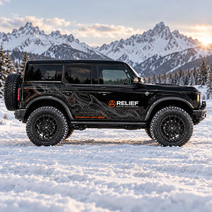 Relief Terrain SUV Decal | Topographic Map Block Off-Road Side Vinyl Wrap for Jeep Bronco