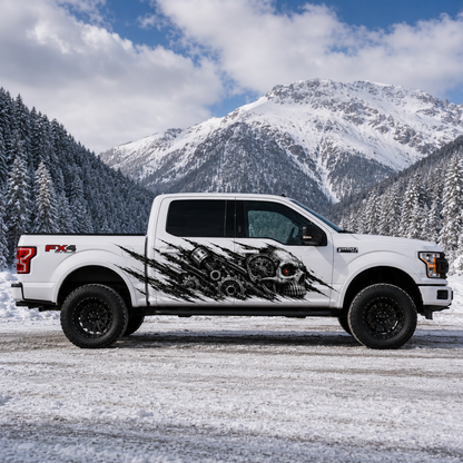 Mechanical Skull Truck Decal for Ford F-150 | Cyberpunk Side Vinyl Wrap