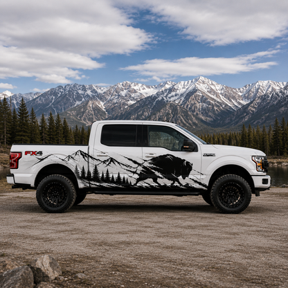 Mountain Bison Truck Decal for Ford F-150 | Wilderness Landscape Side Vinyl Wrap
