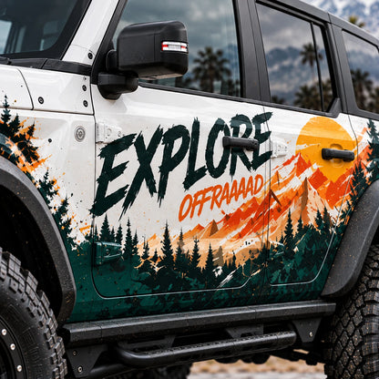 Sunset Mountain Forest SUV Decal | Explore Off-Road Scenic Side Wrap