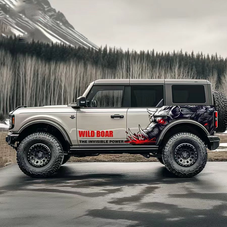 Wild Boar SUV Decal for Ford Bronco – Aggressive Off-Road Animal Side Vinyl Wrap Design