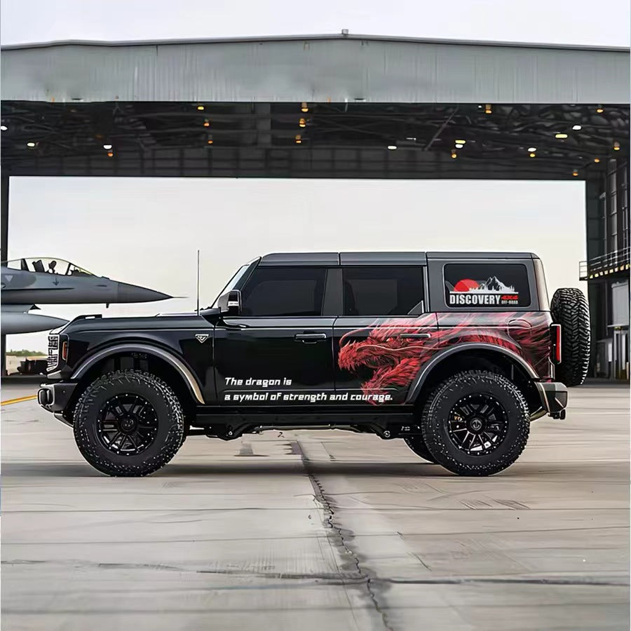 Red Dragon Flame SUV Decal for Bronco – Fierce Dragon Side Graphic Wrap Design