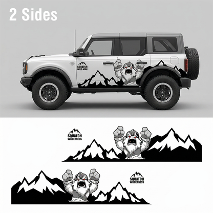 Sasquatch Mountain SUV Decal for Jeep Wrangler | Bigfoot Wilderness Off-Road Side Wrap