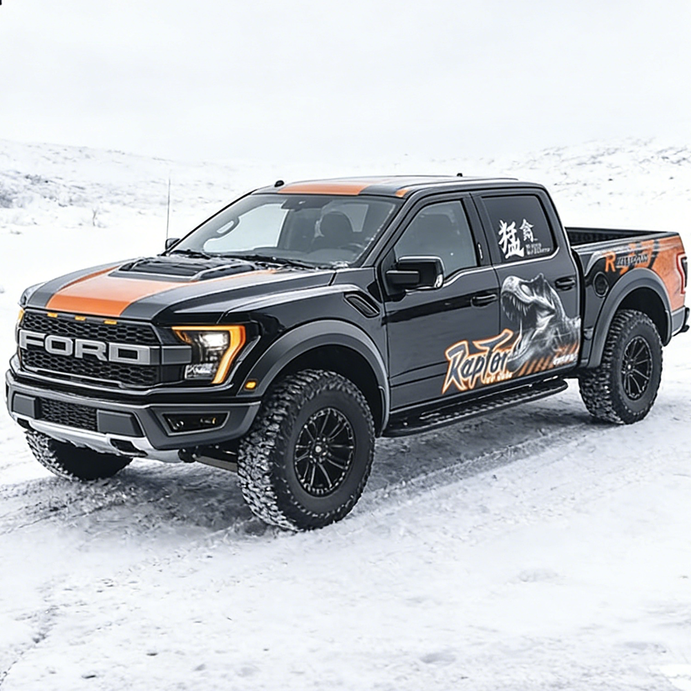 Raptor Dinosaur Truck Decal Kit | Off-Road Orange Graphic Vinyl Wrap