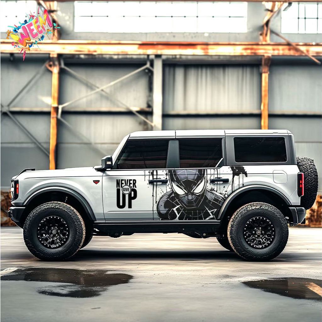 Superhero Mask SUV Decal Wrap for Jeep Wrangler | Black Street Graphic Side Vinyl